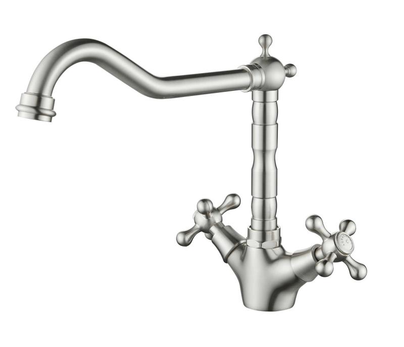 Aquanello Heritage Ascot Klassisk köksblandare i rostfritt stål med vinklad pip – NB-4002-HA