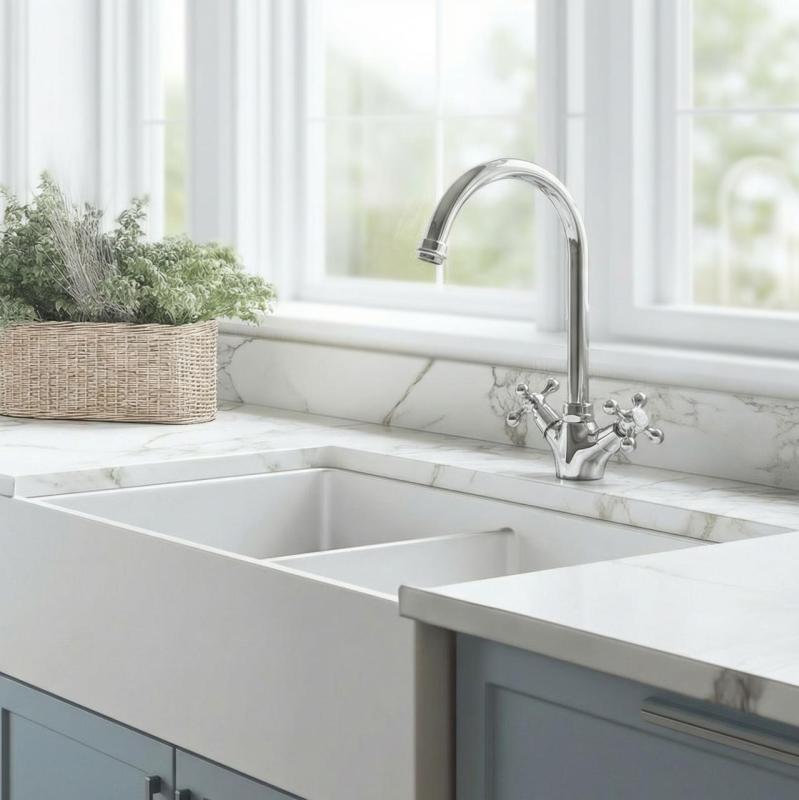 Aquanello Heritage Ascot Klassisk kök Nostalgisk kökskran Krom med rund pip CR-4003-HA