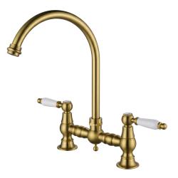 Aquanello Heritage Manor Klassisk köksblandare i nostalgisk stil, brons med vit handtag och rund pip BN-4001-HA
