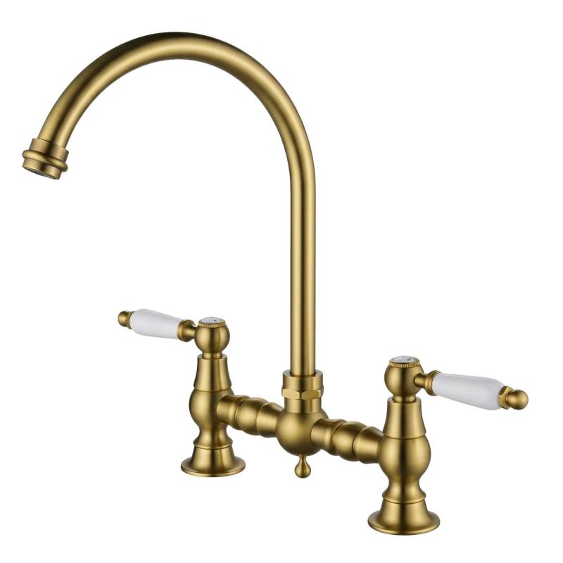 Aquanello Heritage Manor Klassisk köksblandare i nostalgisk stil, brons med vit handtag och rund pip BN-4001-HA