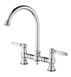 Aquanello Heritage Manor Klassisk köksblandare i nostalgisk stil, krom med vit handtag och rund pip CR-4001-HA