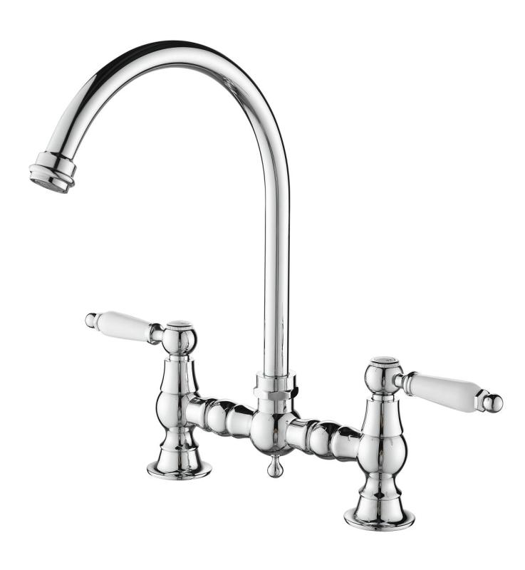 Aquanello Heritage Manor Klassisk köksblandare i nostalgisk stil, krom med vit handtag och rund pip CR-4001-HA