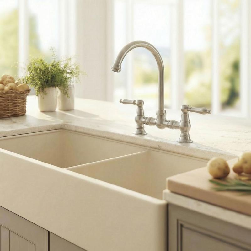 Aquanello Heritage Manor Klassisk köksblandare i nostalgisk stil, krom med vit handtag och rund pip CR-4001-HA