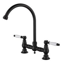 Aquanello Heritage Manor Klassisk köksblandare i nostalgisk stil, svart med vit handtag och rund pip BL-4001-HA