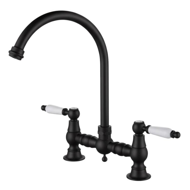 Aquanello Heritage Manor Klassisk köksblandare i nostalgisk stil, svart med vit handtag och rund pip BL-4001-HA