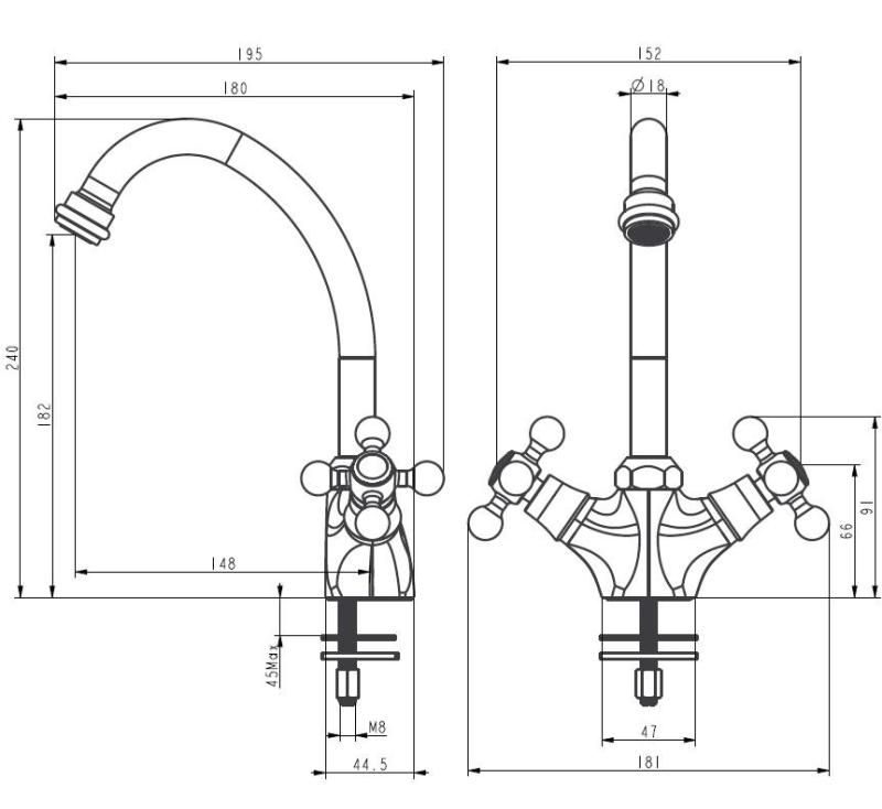 Aquanello Heritage Ascot Klassisk kök Nostalgisk kökskran Brons BN-4004-HA