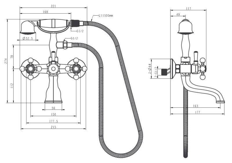 Aquanello Heritage Ascot Klassisk badkran med stjärnknappar i krom inklusive handdusch CR-3002-HA