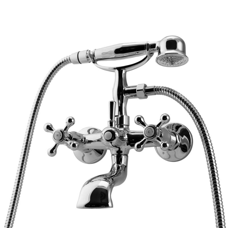Aquanello Heritage Ascot Klassisk badkran med stjärnknappar i krom inklusive handdusch CR-3002-HA