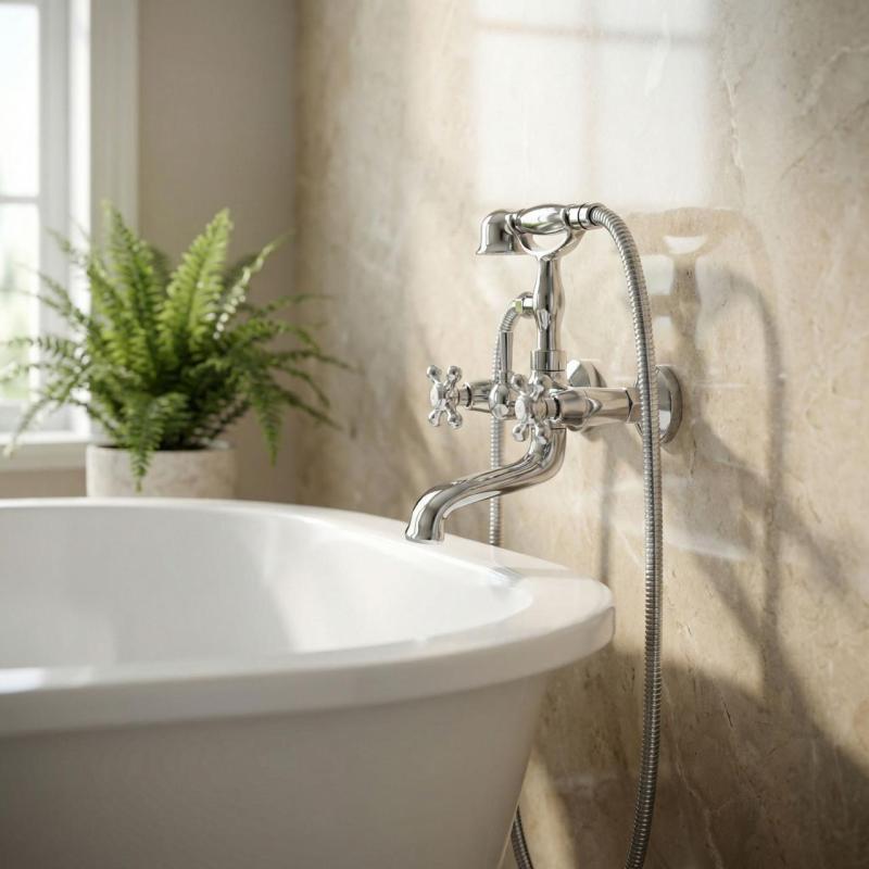 Aquanello Heritage Ascot Klassisk badkran med stjärnknappar i krom inklusive handdusch CR-3002-HA