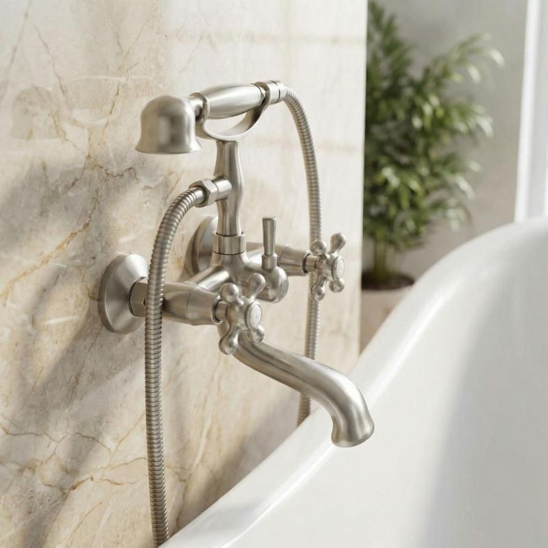 Aquanello Heritage Ascot Klassisk badkran med stjärnknappar i rostfritt stål inklusive handdusch NB-3002-HA