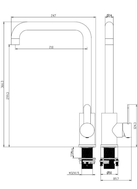 Aquanello Forma Massiv rostfri enkelgreppsblandare för kök SS-1001-FM