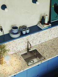 Aquadesign Plana Rostfritt stål, påbyggnadsdiskho 48 x 49 cm med kranhål, inklusive sifon och Clickclack-avtappningsplugg 1208972559