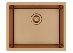 Ausmann Mosel Kombinationsset diskbänk PVD koppar 50x40 cm med kökskran, tvåldispenser och rullmatta 1208972563