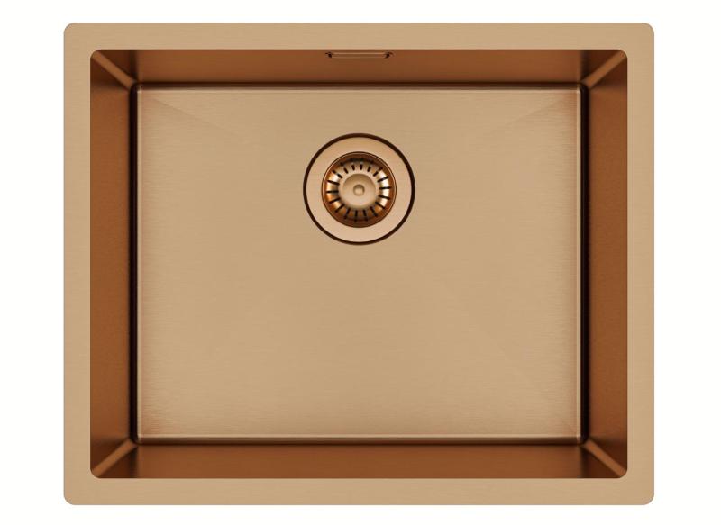 Ausmann Mosel Kombinationsset diskbänk PVD koppar 50x40 cm med kökskran, tvåldispenser och rullmatta 1208972563