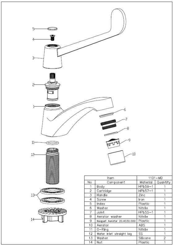 Aquanello Medic Kallvattenkran med långt handtag, krom CR-1101-MD