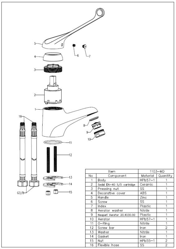 Aquanello Medic Handfatblandare med extra långt handtag, krom CR-1103-MD