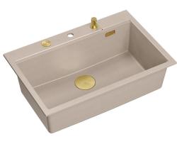 Quadri Hard Rock Beige granitmonterad stor diskho 76x50 cm inklusive guldfärgad avloppsplugg och tillbehör 1208972701