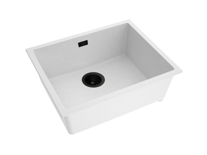 Pure.Sink Eternal Quartz vit diskho 50x40 cm, infälld och undermonterad med svart avloppsplugg