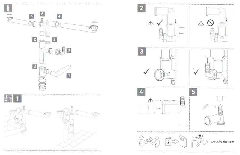 Franke platsbesparande avloppsset för en köksvask med 2 hoar Spazio 2 2269