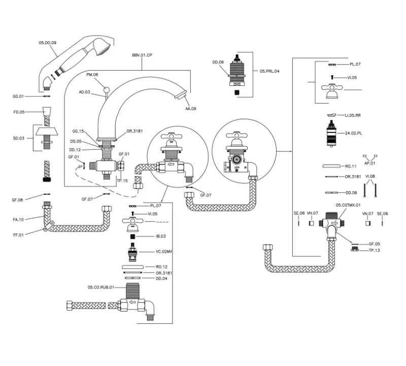 Huber Croisette 4-håls badkarsblandare Termostatisk Krom CST7601021