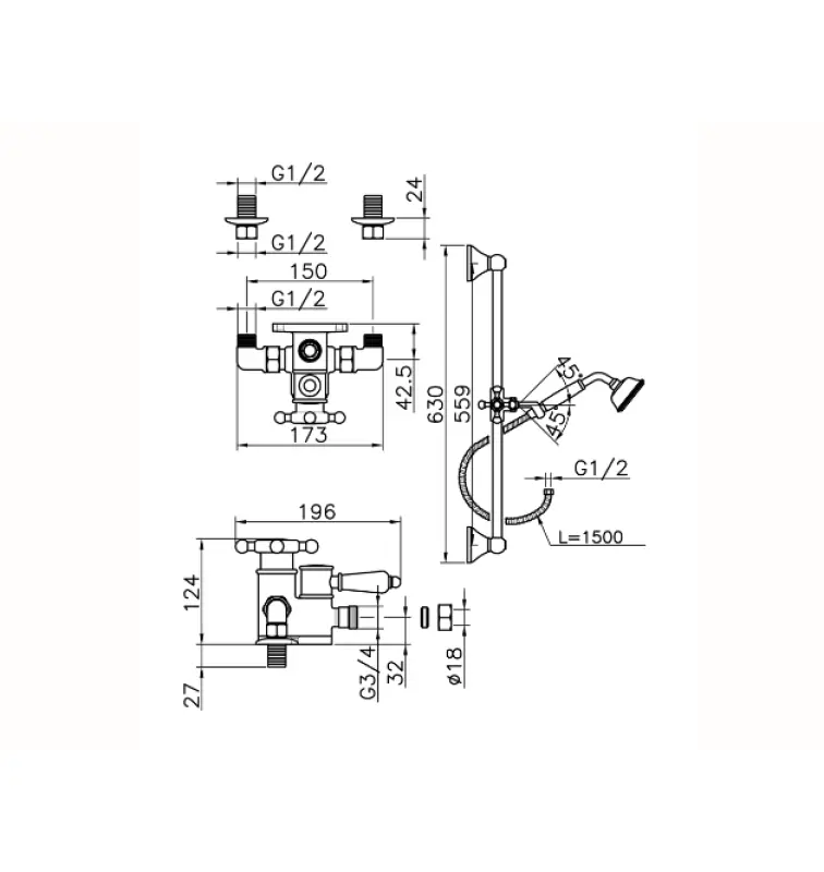 Huber Victorian Termostatisk Duschset Rostfritt Stål 190R.VT01H.AC