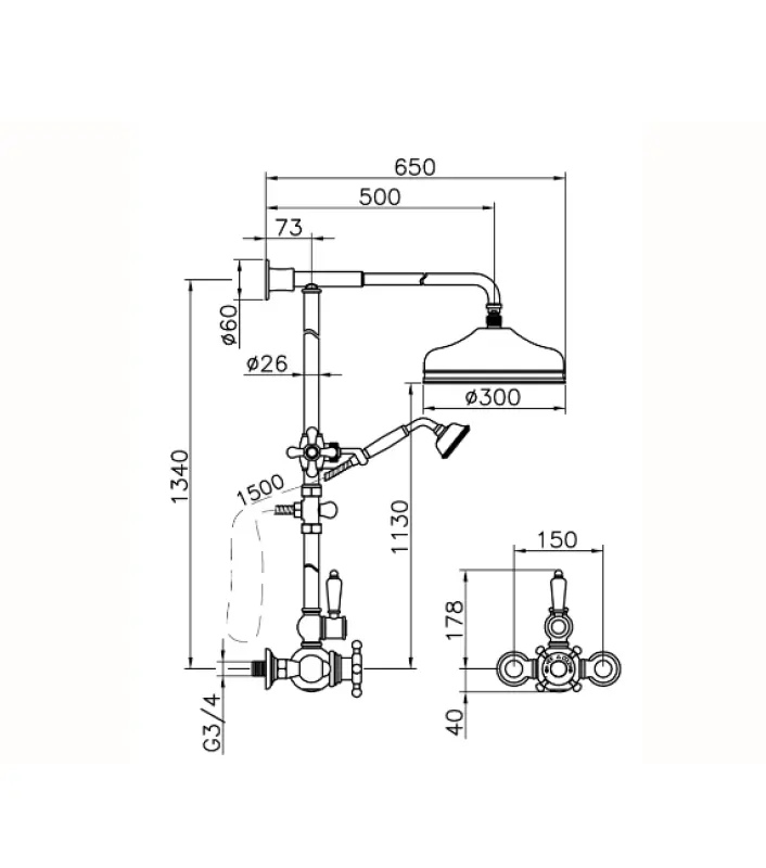 Huber Victorian Termostatisk Duschset 30 cm Krom 590.VN31H.CR