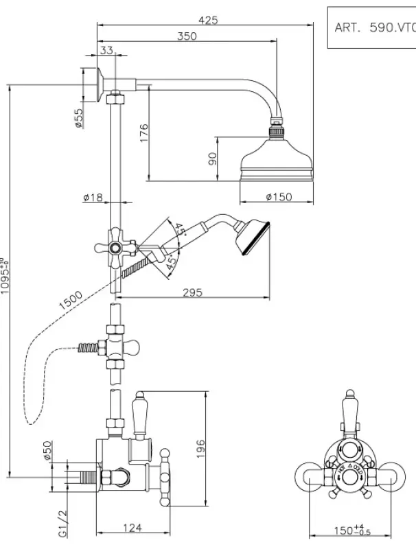 Huber Victorian Termostatisk Duschset 15 cm Krom 5698