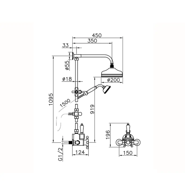 Huber Victorian Termostatisk Duschset 20cm Krom 590.VT21H.CR