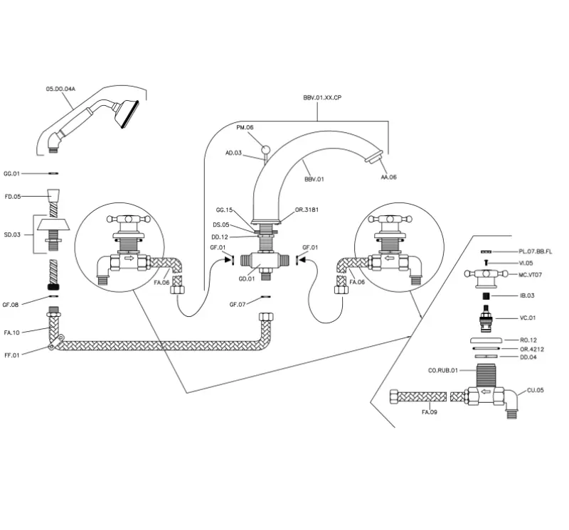 Huber Victorian 4-håls badkran med duschset krom VT00026021