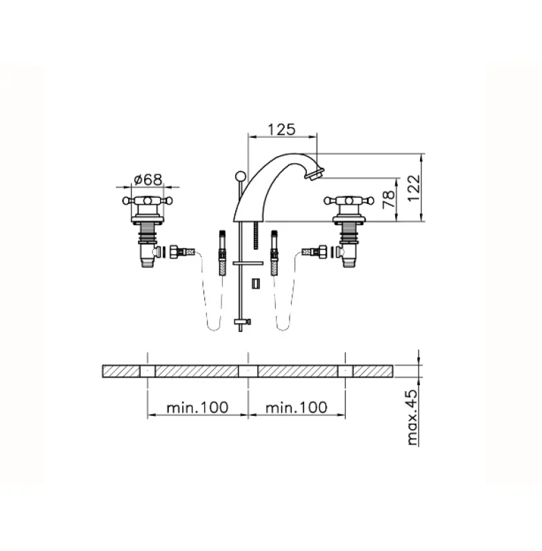 Huber Victorian 3-håls tvättställsblandare Krom VT00101021