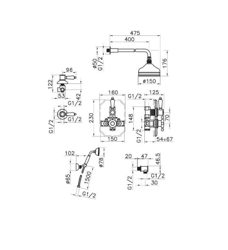 Huber Victorian Termostatisk Inbyggd Duschset Krom 913.VT01H.CR