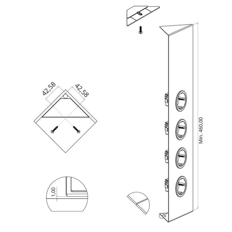 Indux Corner Energisäule mit 4 Steckdosen Randaarde RVS 756